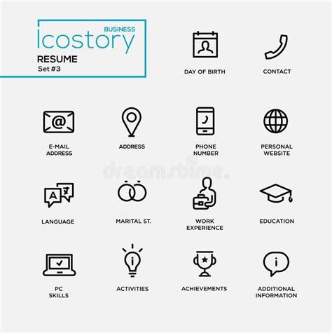 Línea Fina Simple Iconos Del Diseño Pictogramas Del Curriculum Vitae