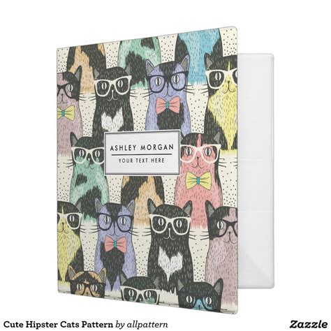 Cute Hipster Cats Pattern Binder Cat Pattern Hipster