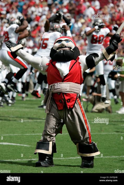 Tampa Bay Buccaneers Mascot Captain Fear Performs During An Nfl