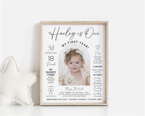 Modern Editable 1st Birthday Milestone Sign Printable One Year Photo