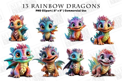 Rainbow Dragon Animation Clipart Cute Dragon Clipart Png Digital