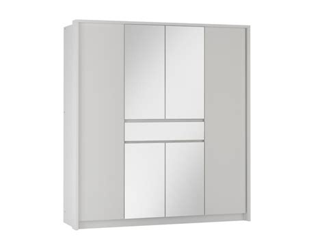 Armoire 6 Portes Et 1 Tiroir Avec Miroir L200 Cm Coloris Blanc ZADIA