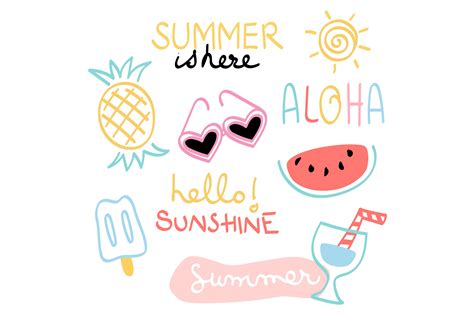 Summer Holiday Sticker Hand Drawn Graphic By Niradjstudio Creative