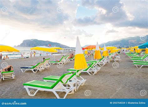 Alanya Turkey August 29 2022 People Relax On The Sandy Beach In