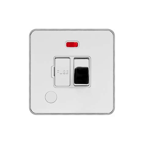 Soho Fusion White Metal With Polished Chrome Flat Plate 13a Switched Fused Connection Unit Fcu