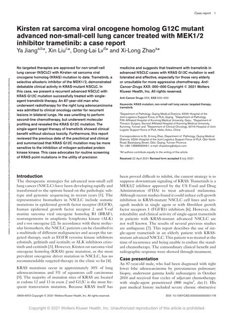 PDF Kirsten Rat Sarcoma Viral Oncogene Homolog G12C Mutant Advanced