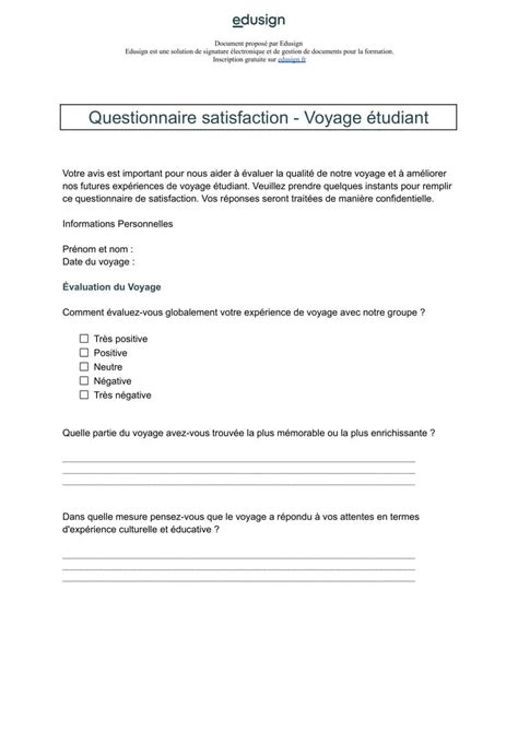 Mod Le De Questionnaire Satisfaction Des Tudiants Edusign