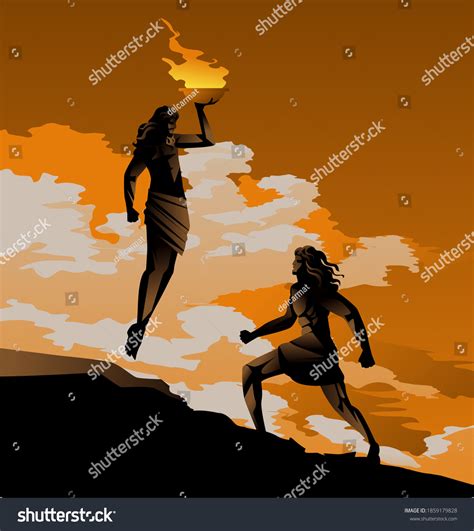 Prometheus Stealing Fire Greek Mythology Royalty Free Stock Vector