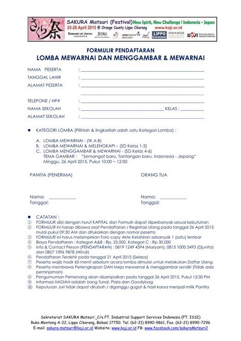 Pdf Formulir Pendaftaran Lomba Mewarnai Sakuramatsurikajioridwp