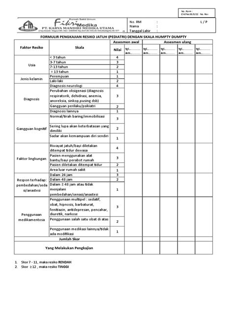 Formulir Pengkajian Resiko Jatuh Anak Pdf