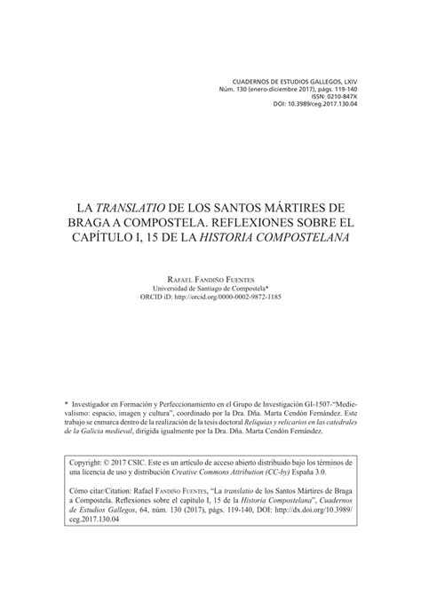 PDF La translatio de los Santos Mártires de Braga a Compostela