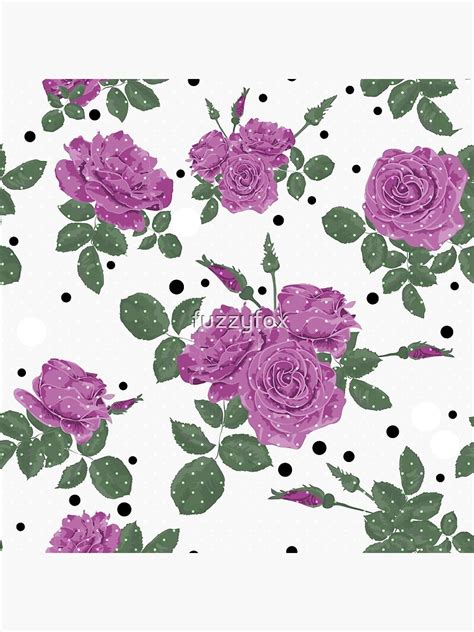 Seamless Flowers Of Pink Roses Pattern With Black Dots Circles On