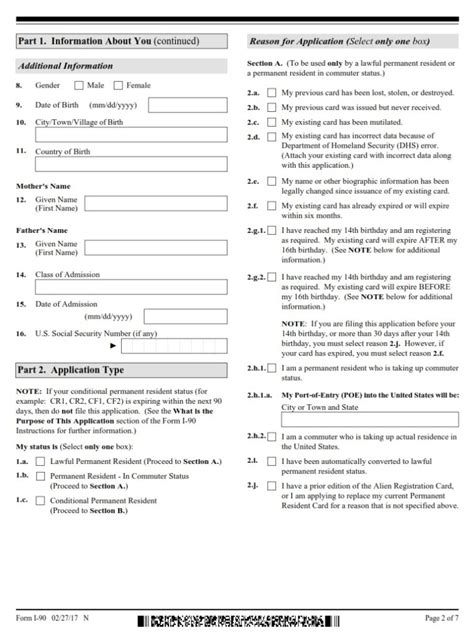 I 90 Form Application To Replace Permanent Resident Card Green Card