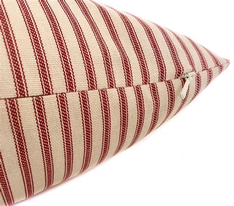 Red Ticking Stripe Throw Pillow Cover With Zipper Red Canvas Etsy