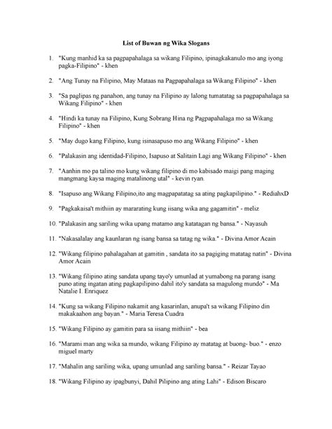 List Of Buwan Ng Wika Slogans List Of Buwan Ng Wika