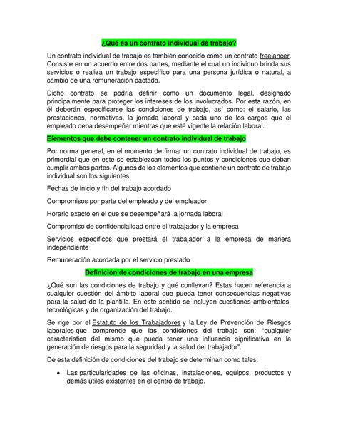 Contrato Individual De Trabajo Consiste En Un Acuerdo Entre Dos