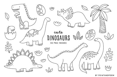 Cute Dinosaur Clipart Digital Stamps Graphic By Point Creative Fabrica