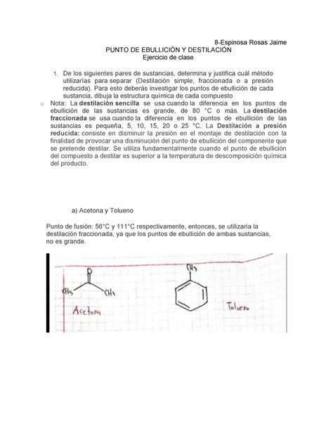 Lab de orgánica ejercicio destilación 8 Espinosa Rosas Jaime PUNTO