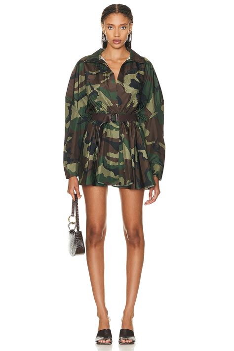 Norma Kamali Super Oversized Shirt Flared Mini Dress In Camo FWRD