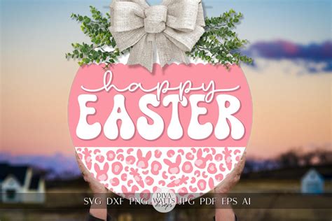 Happy Easter Svg Easter Door Hanger Svg Easter With Leopard Print Svg