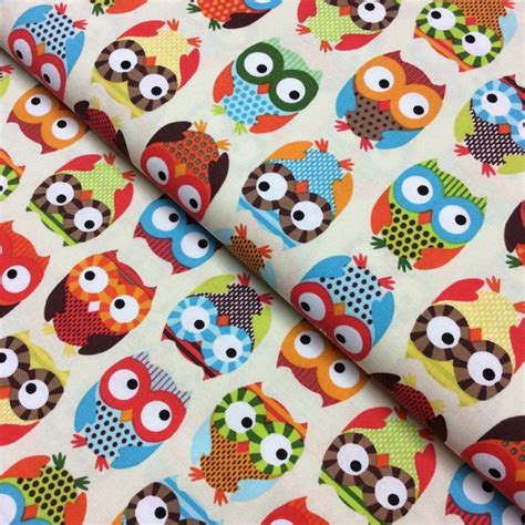 Owl Cotton Fabric Etsy