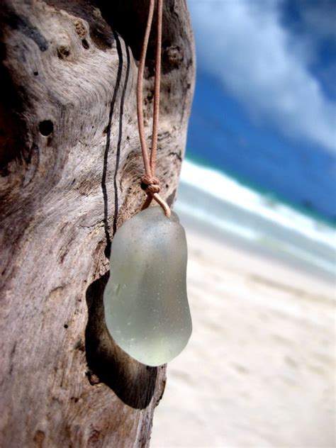 Hawaiian Gorgeous And Thick Clear Beach Glass On India Leather Etsy Clear Beaches Beach Glass