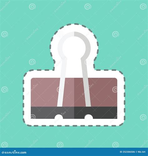 Binder Clip Sticker In Trendy Line Cut Isolated On Blue Background