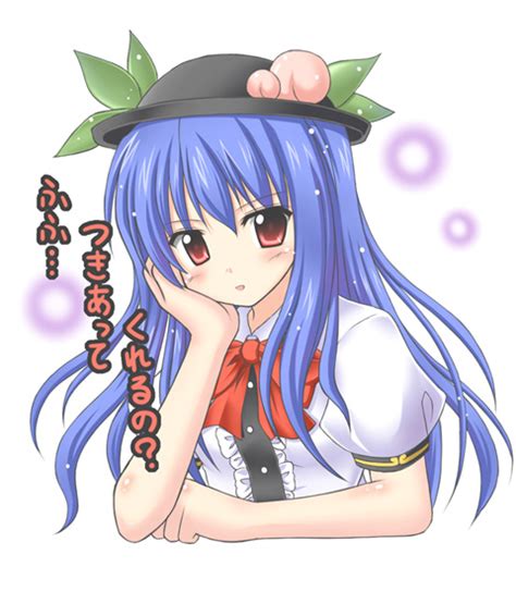 Safebooru 1girl Exe Xe Food Fruit Hat Hinanawi Tenshi Peach Red