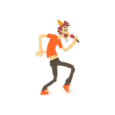 Premium Vector Guy In Orange Tshirt Singing In Karaoke Flat Isolated