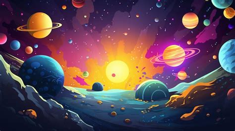 Una Caricatura De Un Planeta Con Planetas Y Sol Vector Premium