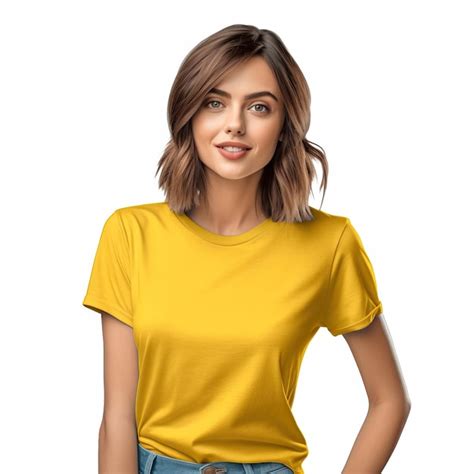 Premium Ai Image A Woman Wearing A Yellow T Shirt With The Word