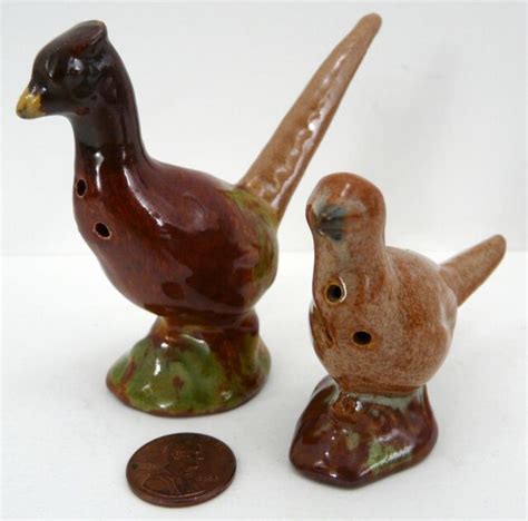 Vintage Pair Of Rosemeade Salt And Pepper Shakers Pheasant And Hen Bird