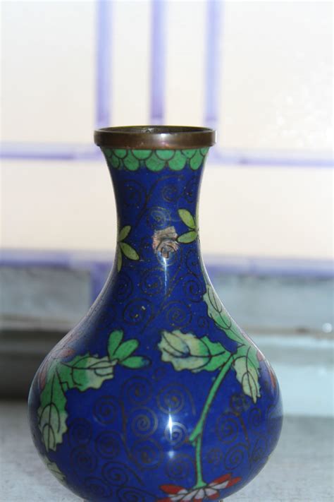 Vintage Chinese Cloisonne 4 Vase Brass And Enamel