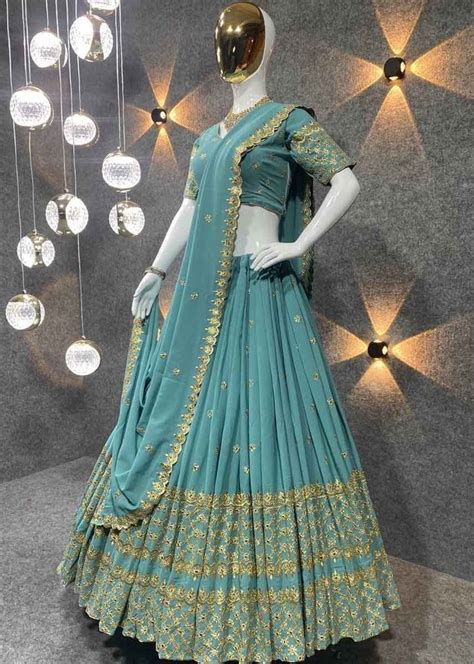 Georgette Embroidery Light Blue Colour Embroidered Attractive Party