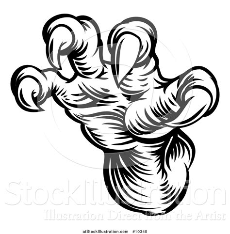 Vector Illustration Of A Black And White Woodcut Dragon Claws By