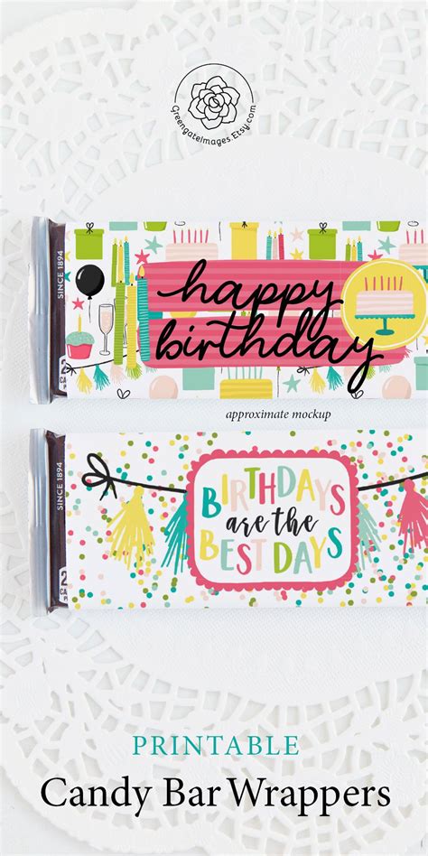 Two Candy Bar Wrappers With The Words Happy Birthday Printed On Them And An Image Of