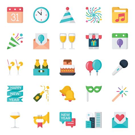 Flat Color Icons For Happy New Year Vector Art At Vecteezy