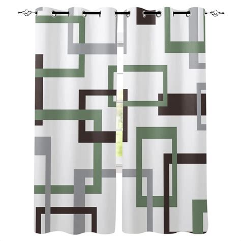 Mid Century Modern Abstract Geometry Green White Curtains For Living