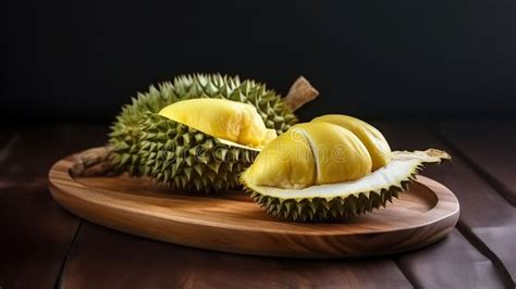 Durian On Wood Plate It Is The Most Expensive And Most Delicious Of All