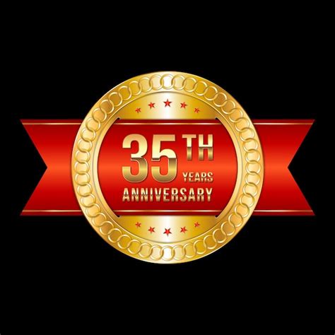 Premium Vector 35th Anniversary Emblem Design With Gold Color And Red Ribbon Logo Vector