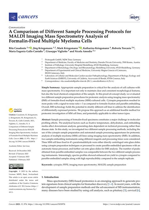 Pdf A Comparison Of Different Sample Processing Protocols For Maldi Imaging Mass Spectrometry