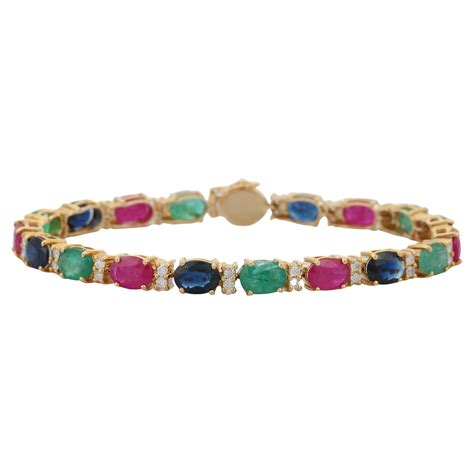 Multicolored Sapphire And Ruby Tennis Bracelet In Yellow Gold For Sale Free Shipping At 1stdibs