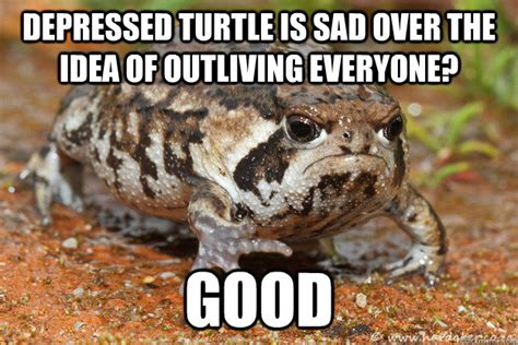 Depressed Turtle is sad over the idea of outliving everyone? Good - Negative Toad - quickmeme