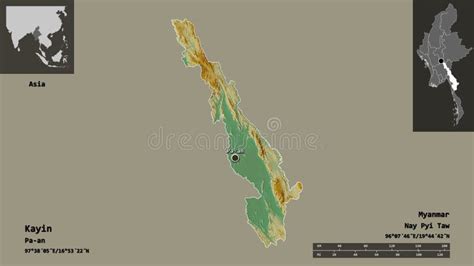 Kayin State Map of Myanmar in Front of a White Background Stock ...