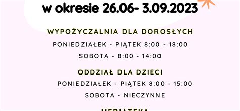 Godziny otwarcia bibliotek w okresie wakacyjnym Strona główna