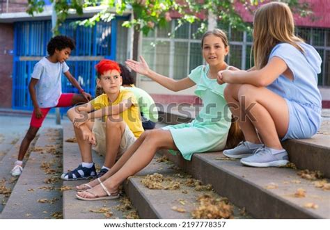 Group Modern Positive Tweenagers Hanging Out Stock Photo 2197778357