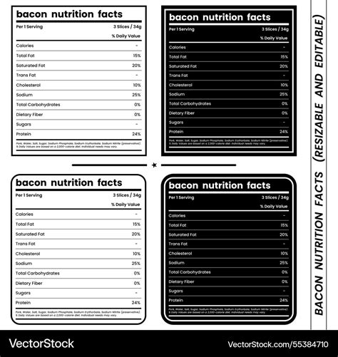 Bacon Nutrition Facts Calories Royalty Free Vector Image