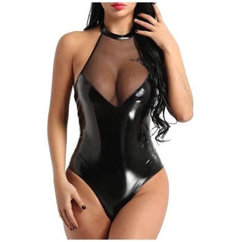 Sexy Femmes Une Pi Ce Manteau En Cuir Verni Combinaison Body Teddy S