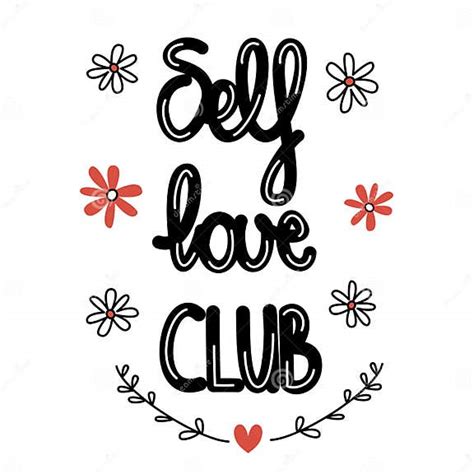 Cute Self Love Club Quote Hand Drawn Lettering Design Vector