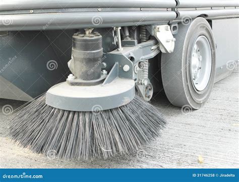 Road Sweeper. Yellow Street Sweeper Machine Fow Washing And Cleaning Asphalt Road Stock ...